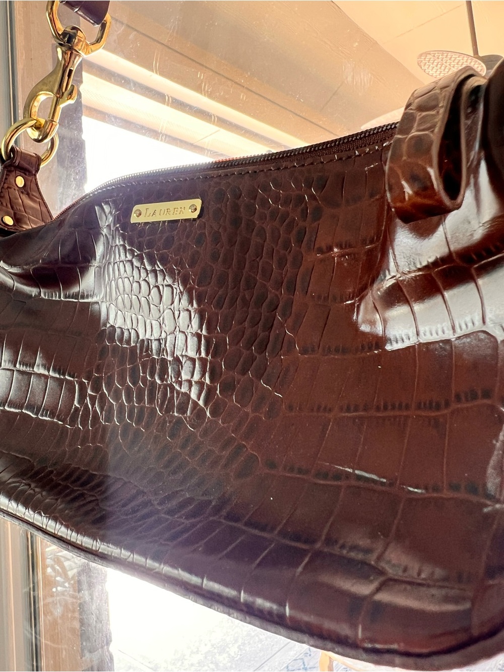 NWOT Vintage 90s Ralph Lauren Croc Embossed Leather Baguette Bag 🐝